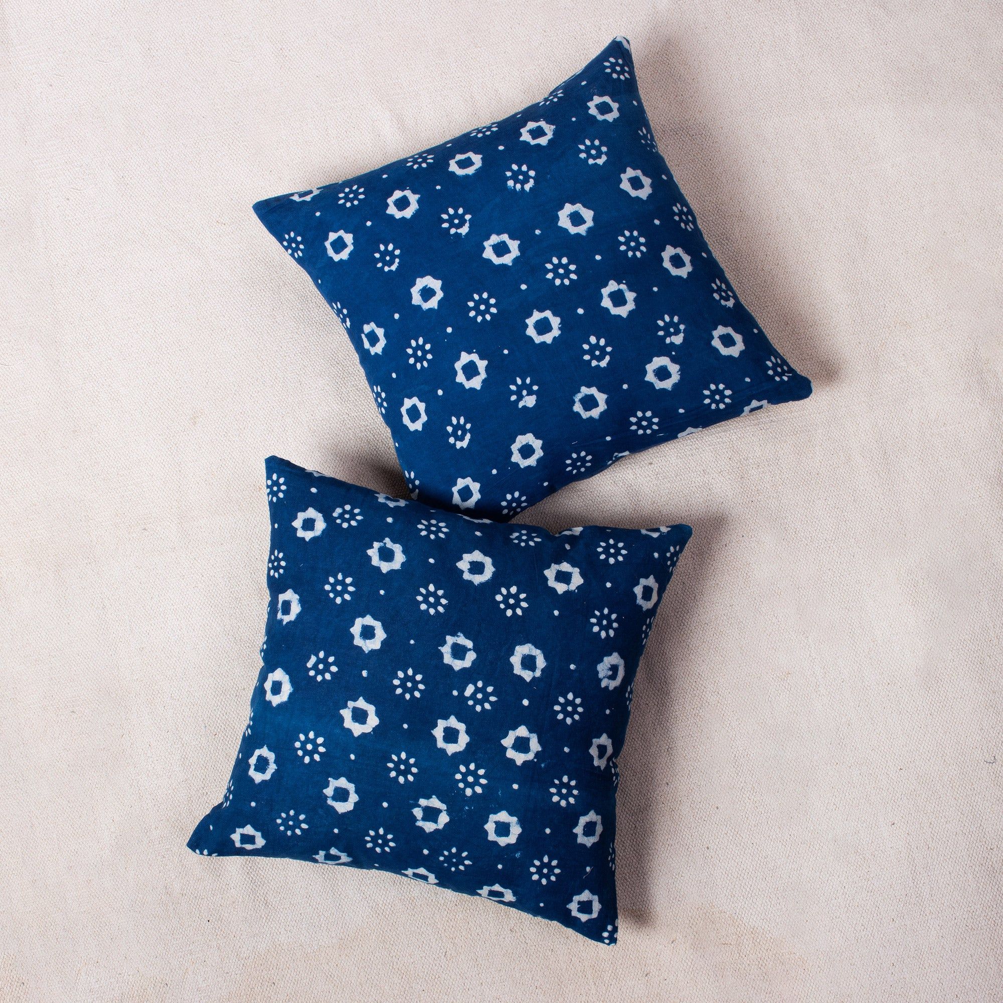 Hand Block Indigo Printed Cotton Cushion